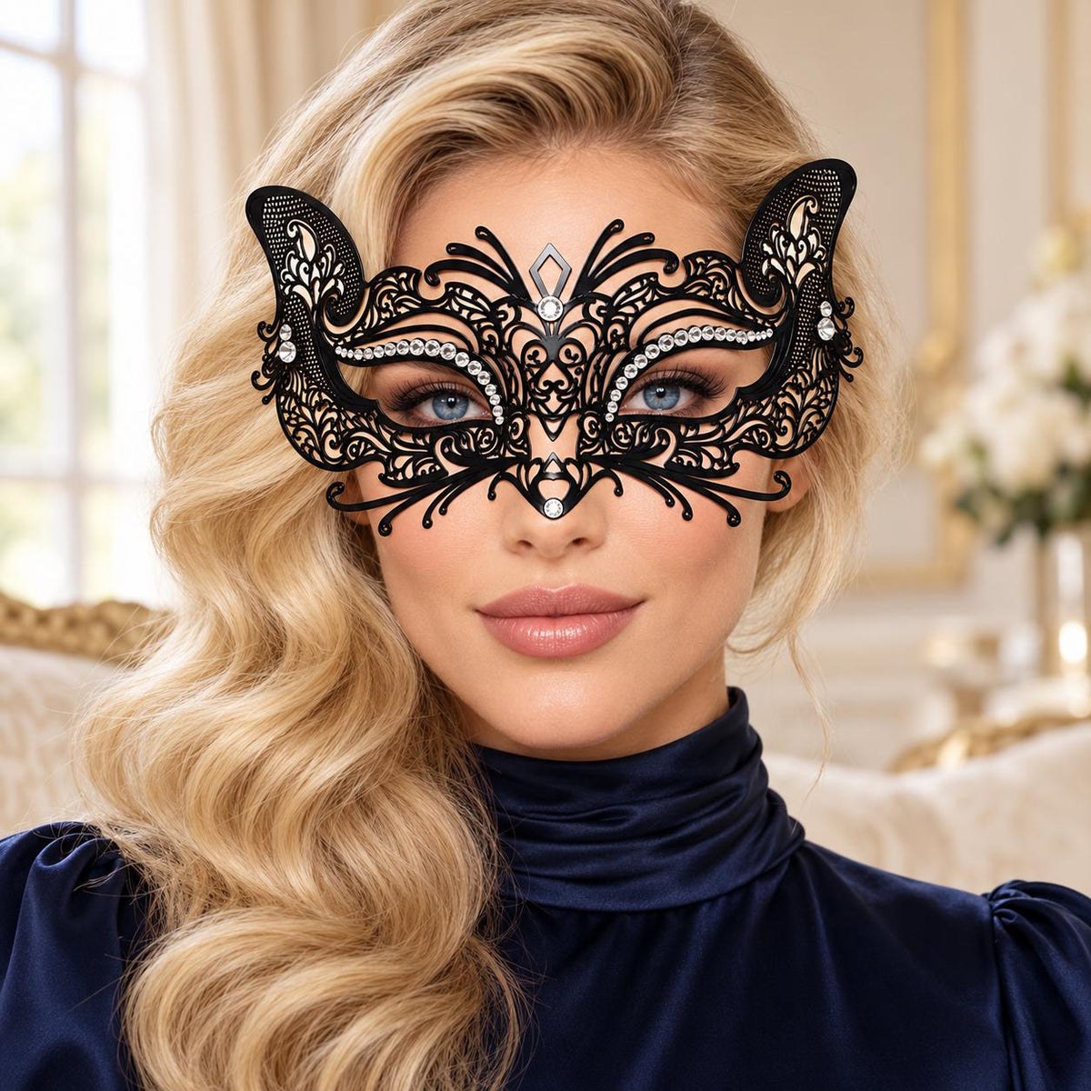 Black Butterfly Masquerade Mask with Clear Rhinestones for Women - image 2
