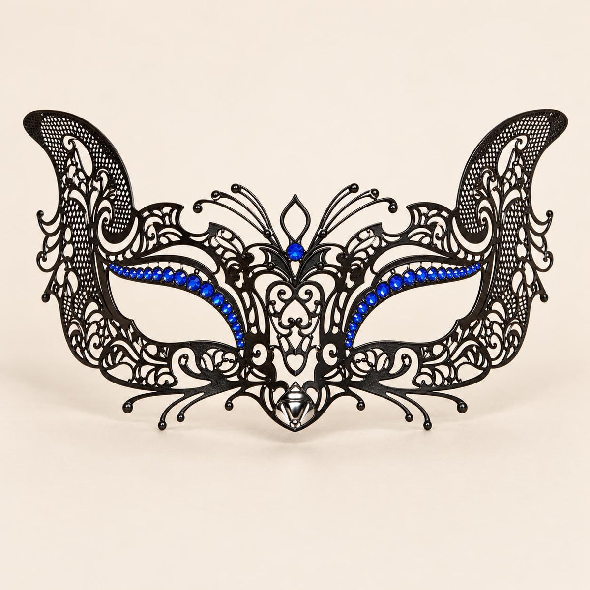 Black Butterfly Masquerade Mask with Blue Rhinestones for Women - image 5
