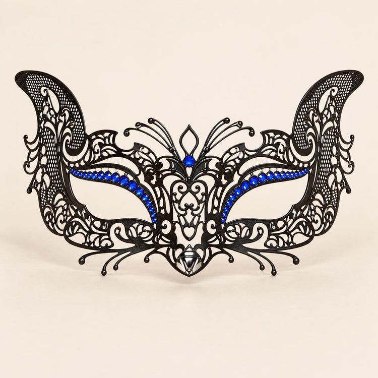 Black Butterfly Masquerade Mask with Blue Rhinestones for Women - image 5