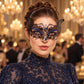 Black Butterfly Masquerade Mask with Blue Rhinestones for Women - main image