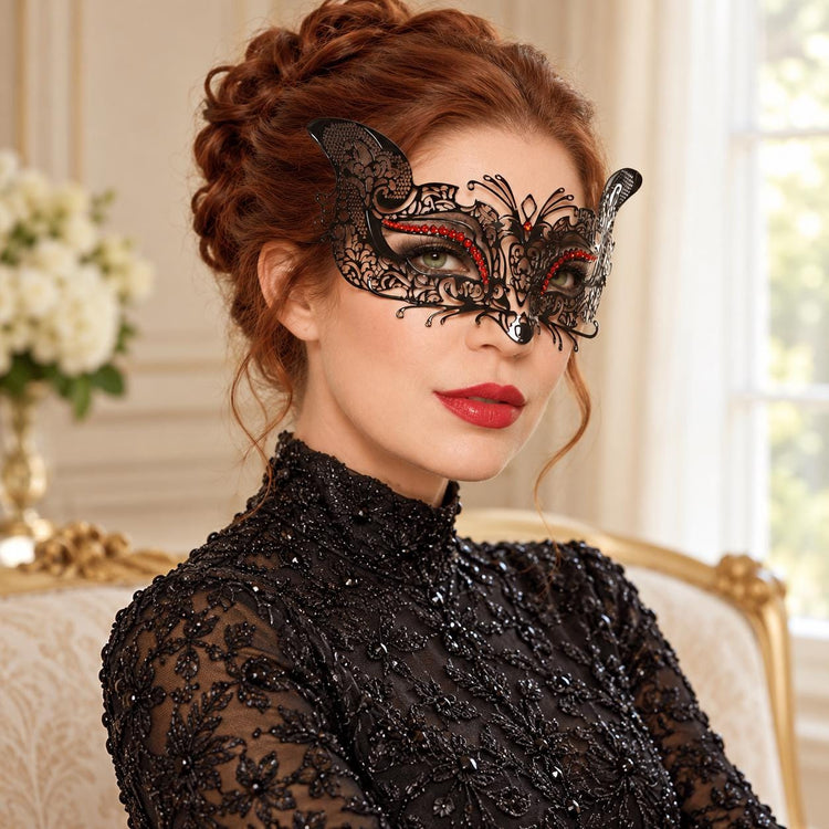 Black Butterfly Masquerade Mask with Red Rhinestones for Women - image 2