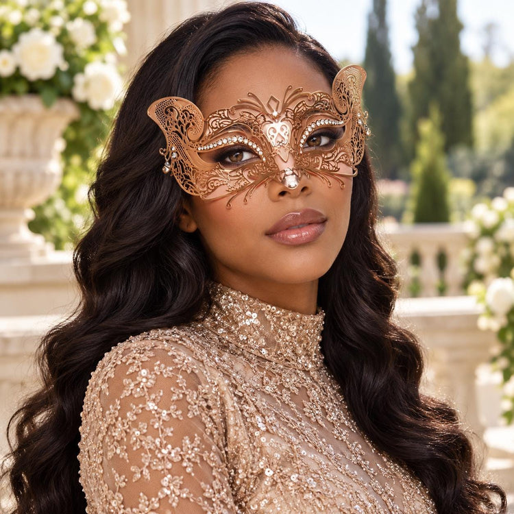 Rose Gold Butterfly Masquerade Mask with Clear Rhinestones for Women - image 4