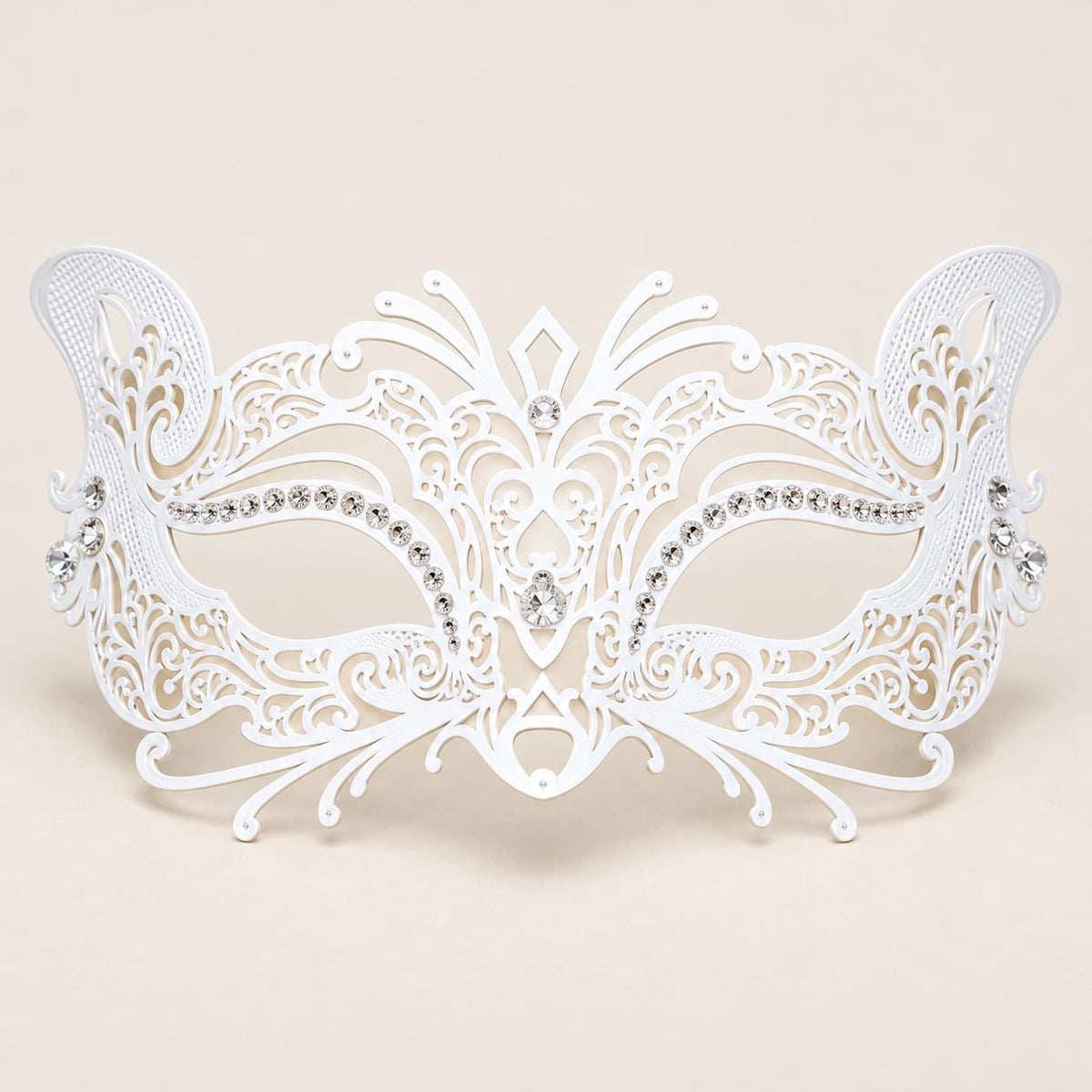 White Butterfly Masquerade Mask with Clear Rhinestones for Women - image 5