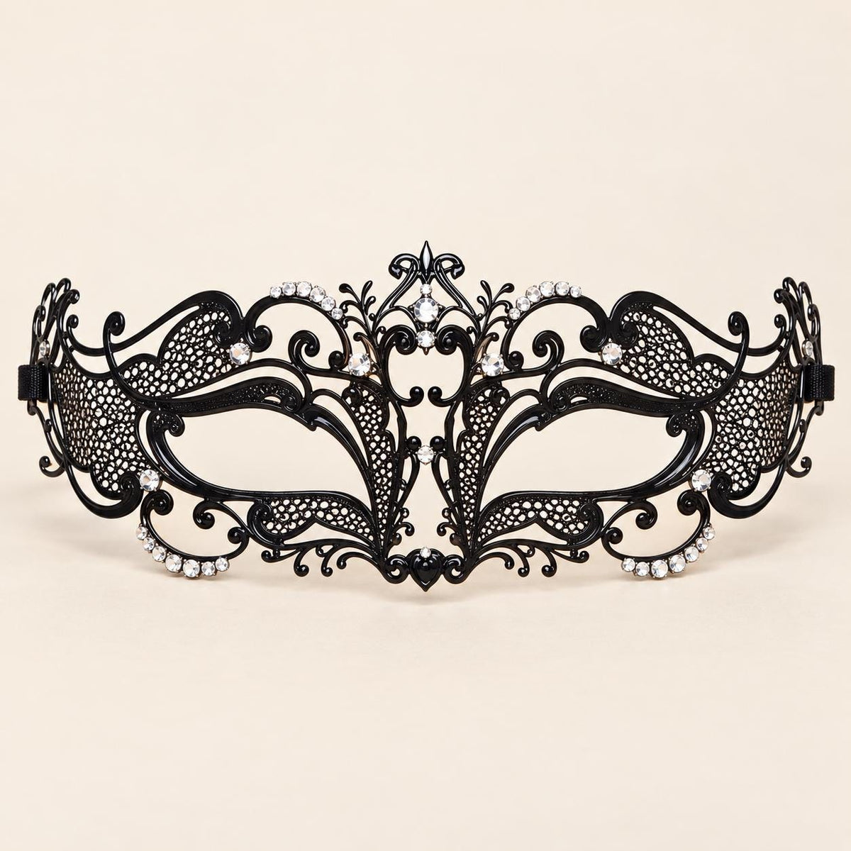 Black Curved Cutout Masquerade Mask with Clear Rhinestones for Women - image 5