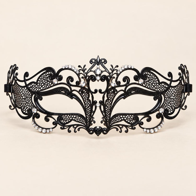 Black Curved Cutout Masquerade Mask with Clear Rhinestones for Women - image 5
