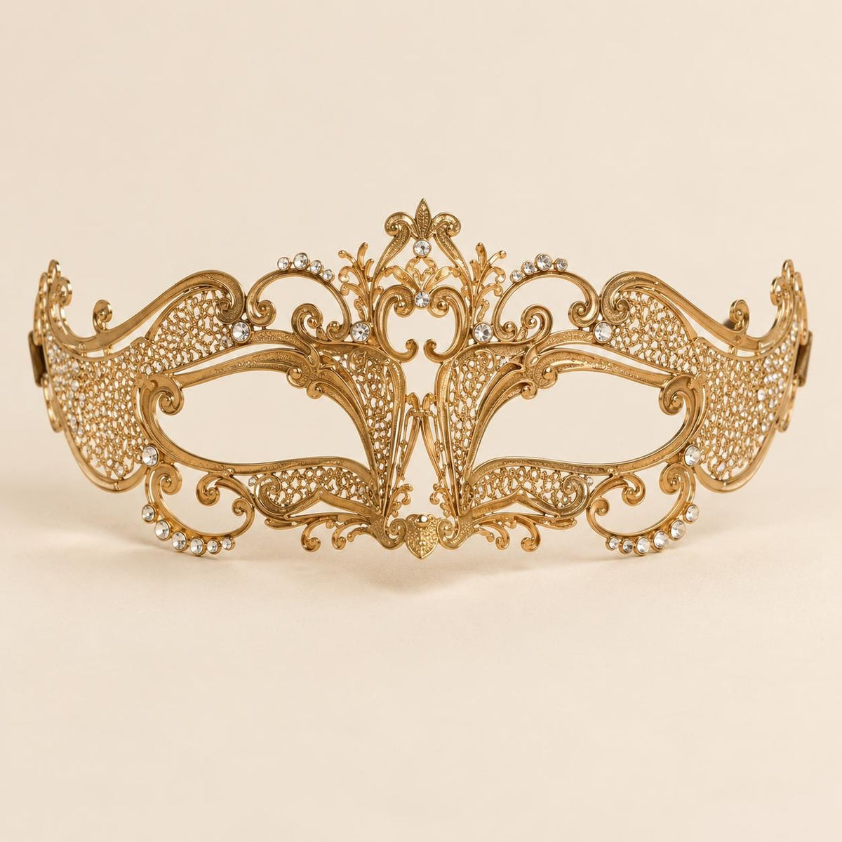 Gold Curved Cutout Masquerade Mask with Clear Rhinestones for Women - image 5