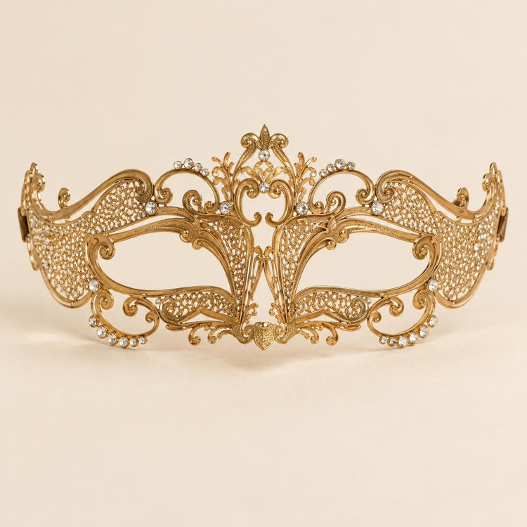 Gold Curved Cutout Masquerade Mask with Clear Rhinestones for Women - image 5