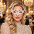 White Curved Cutout Masquerade Mask with Clear Rhinestones for Women - main image