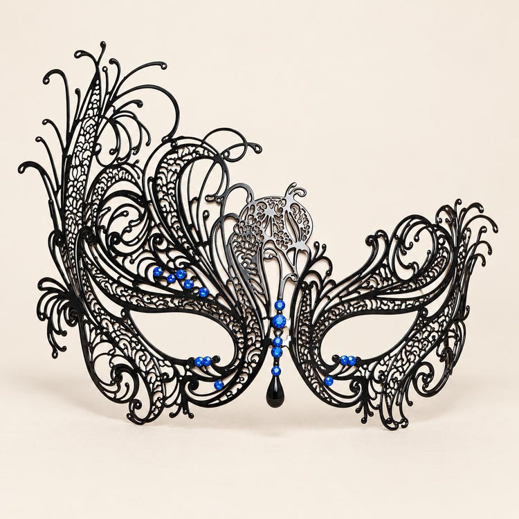 Black Swan Wing Masquerade Mask with Blue Rhinestones for Women - image 5