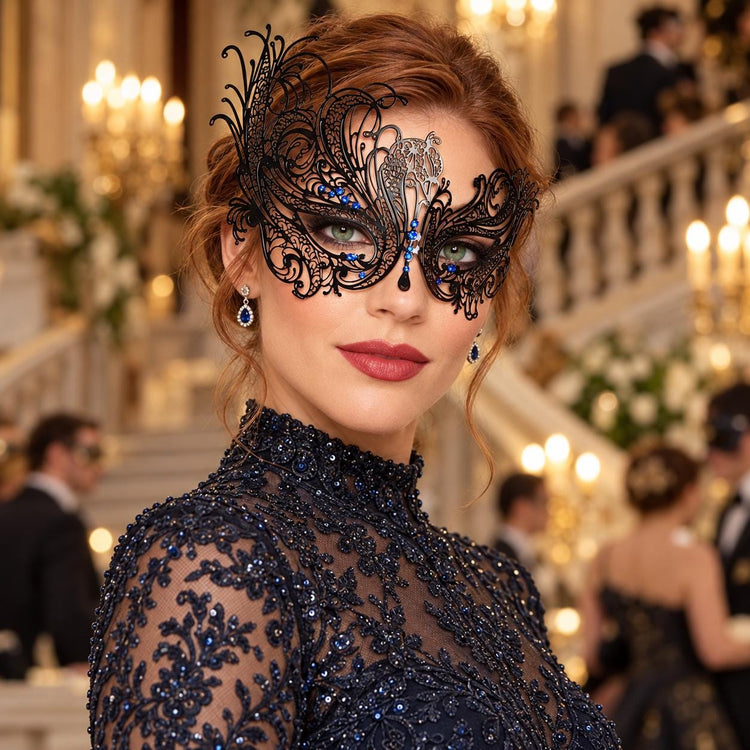 Black Swan Wing Masquerade Mask with Blue Rhinestones for Women - image 3