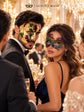 Purple Gold Green One Eye Phantom Mask for Men & Rainbow Swan Lace Mask for Women | Venetian Colorful Couple Masquerade Masks - image 2