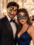 Purple Gold Green One Eye Phantom Mask for Men & Rainbow Swan Lace Mask for Women | Venetian Colorful Couple Masquerade Masks - main image