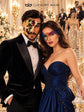 Rainbow Phantom Lace Mask for Women with Purple Gold Green One Eye Phantom Mask for Men | Venetian Masquerade Couple Set - image 2