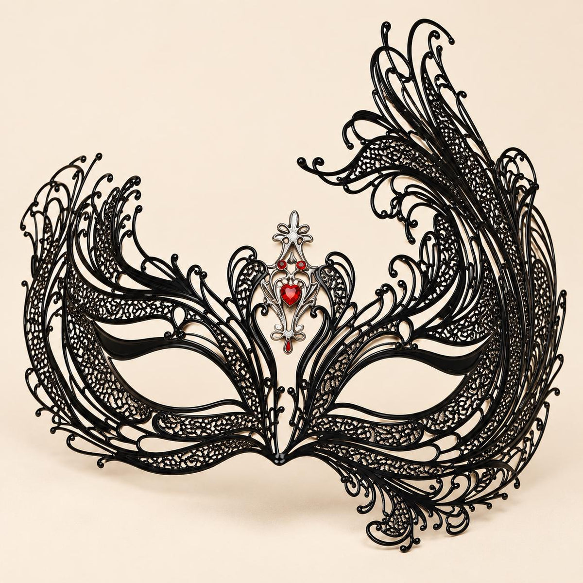 Black Swan Wing Masquerade Mask with Red Rhinestones for Women - image 5