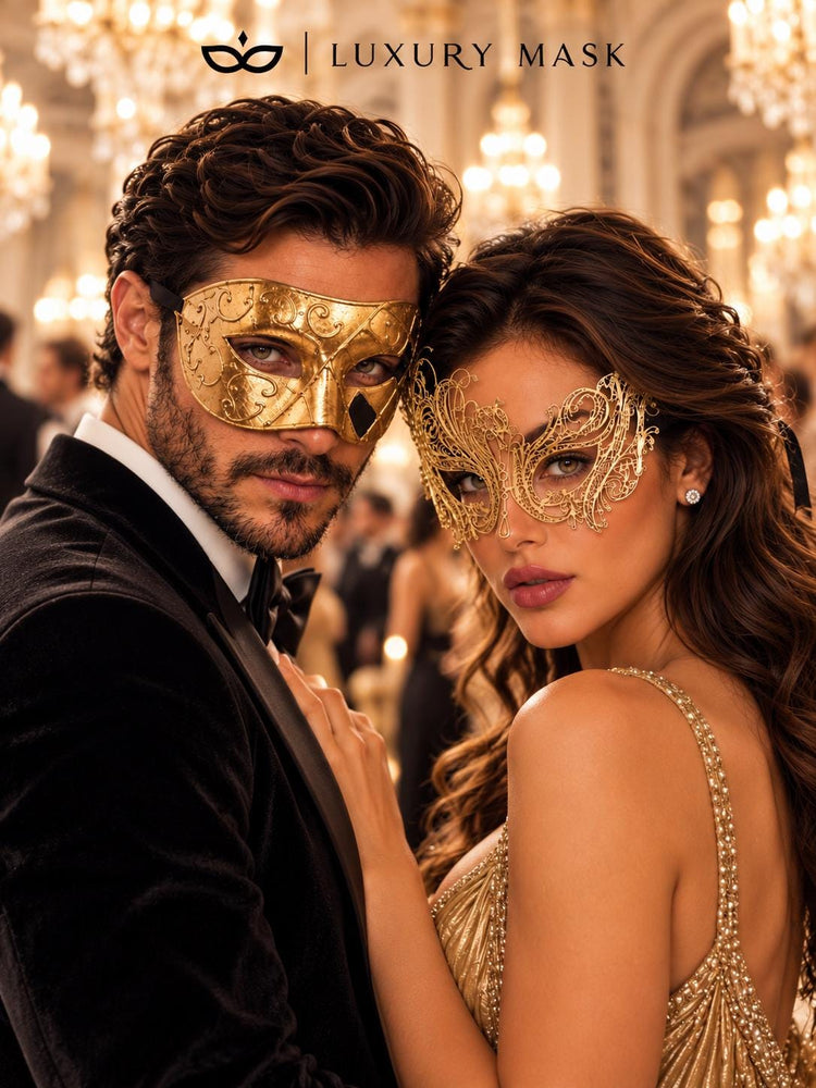 Gold Swan Metal Mask for Women & Gold Art Venetian Mask for Men | Elegant His and Hers Masquerade Couple Masks - image 3