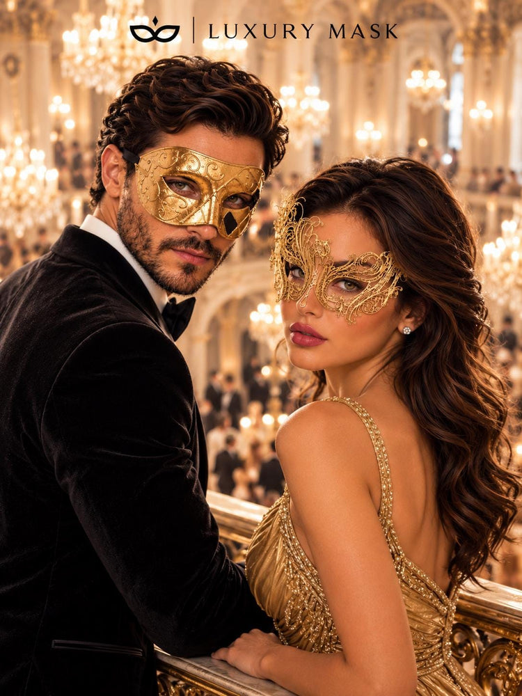 Gold Swan Metal Mask for Women & Gold Art Venetian Mask for Men | Elegant His and Hers Masquerade Couple Masks - image 4