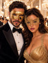 Gold Swan Metal Mask for Women & Gold Art Venetian Mask for Men | Elegant His and Hers Masquerade Couple Masks - main image