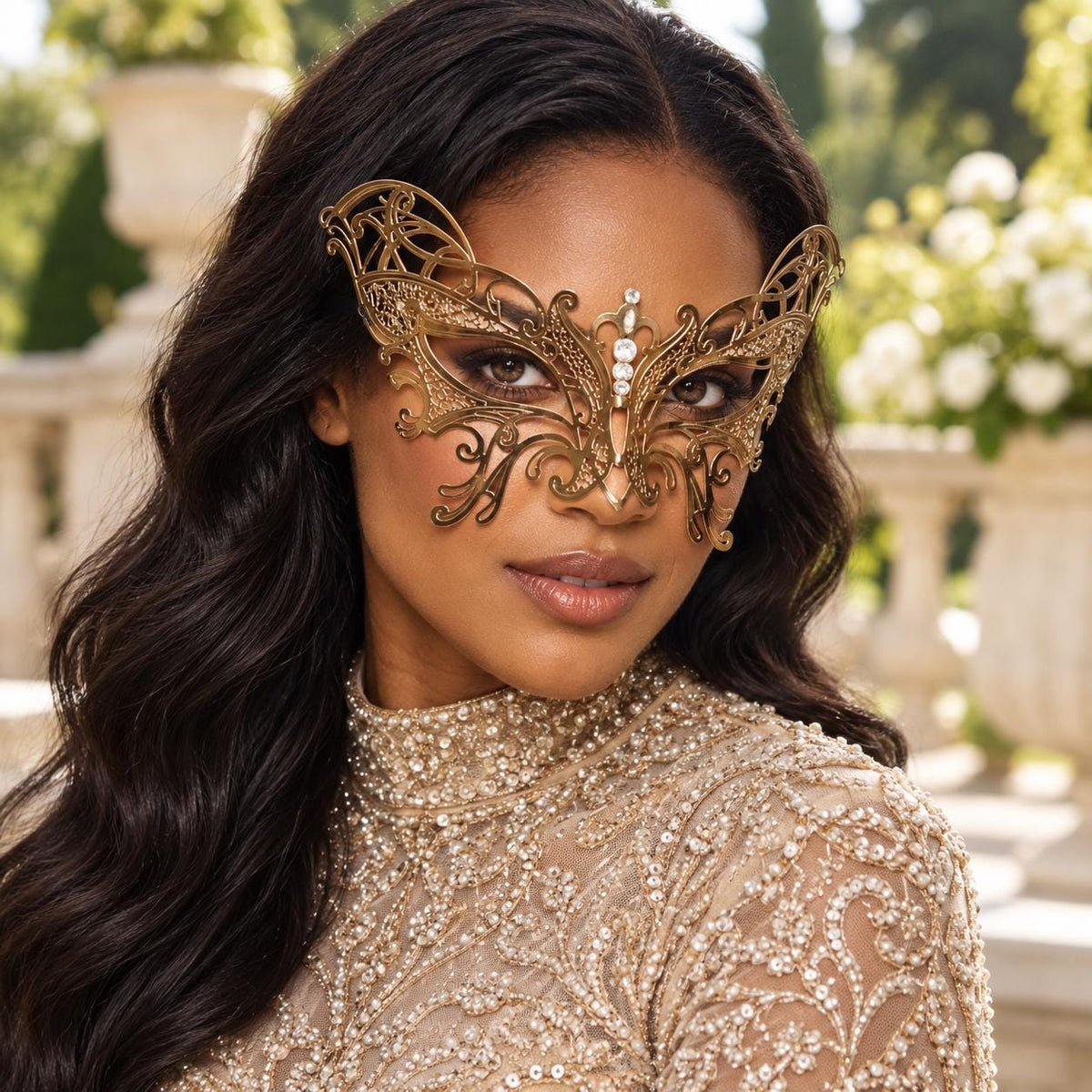 Gold Butterfly Masquerade Mask with Clear Rhinestones for Women - image 4