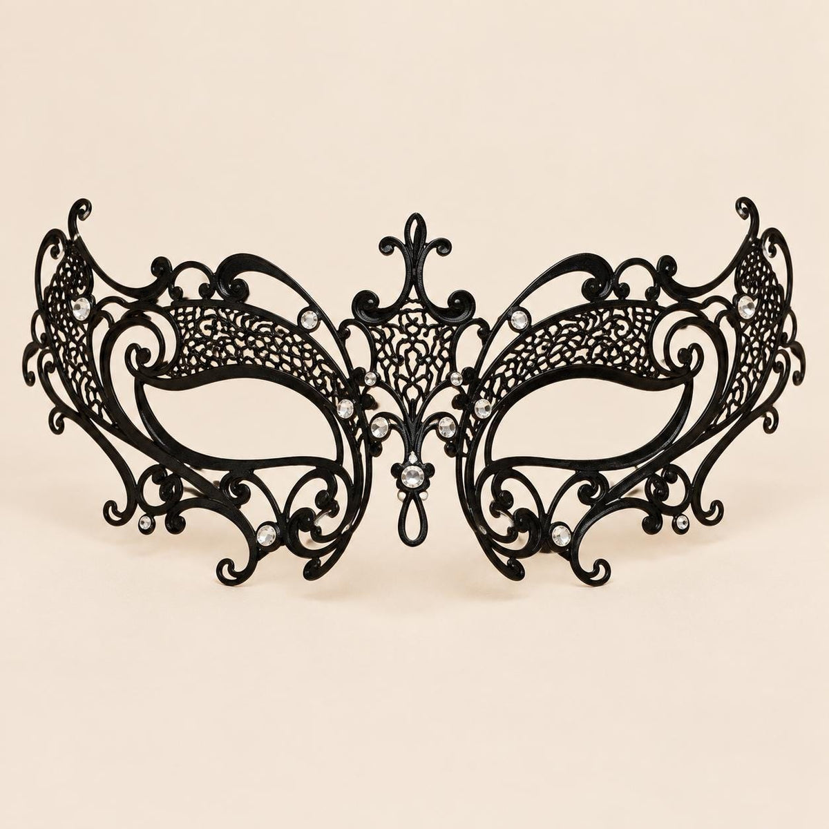 Black Curled Cutout Masquerade Mask with Clear Rhinestones for Women - image 5