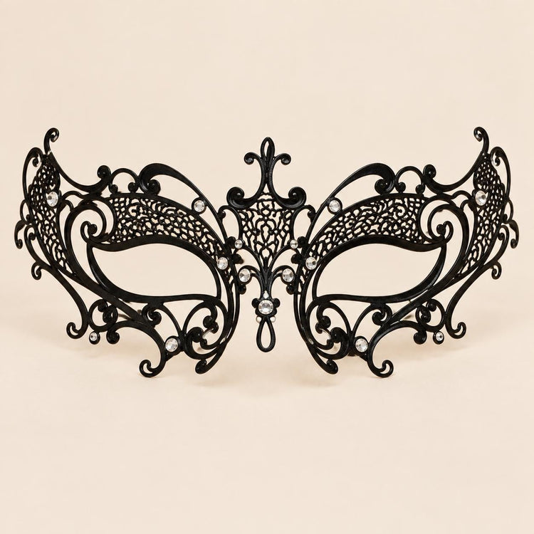 Black Curled Cutout Masquerade Mask with Clear Rhinestones for Women - image 5