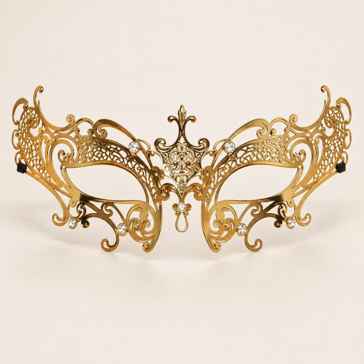 Gold Curled Cutout Masquerade Mask with Clear Rhinestones for Women - image 5