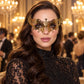Gold Curled Cutout Masquerade Mask with Clear Rhinestones for Women - main image