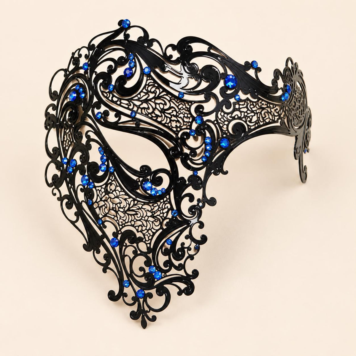 Black Side Masquerade Mask with Blue Rhinestones for Men - image 5