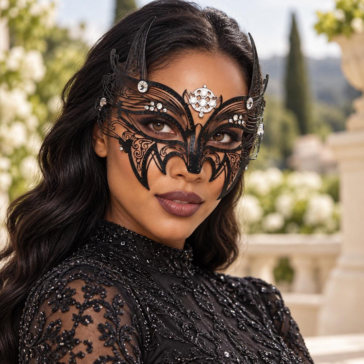 Black Pointed Masquerade Mask with Clear Rhinestones for Women - image 4