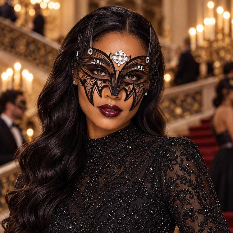 Black Pointed Masquerade Mask with Clear Rhinestones for Women - image 3