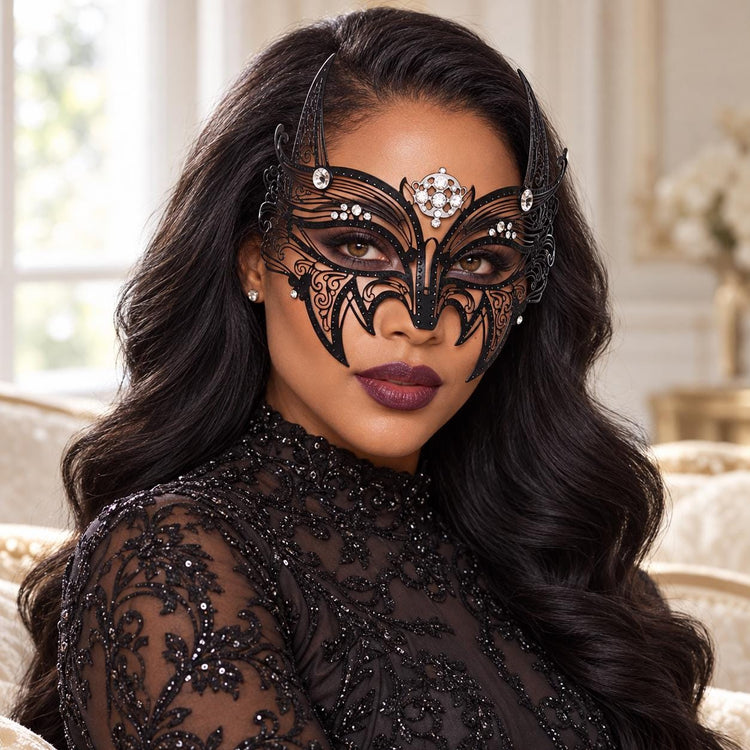 Black Pointed Masquerade Mask with Clear Rhinestones for Women - image 2