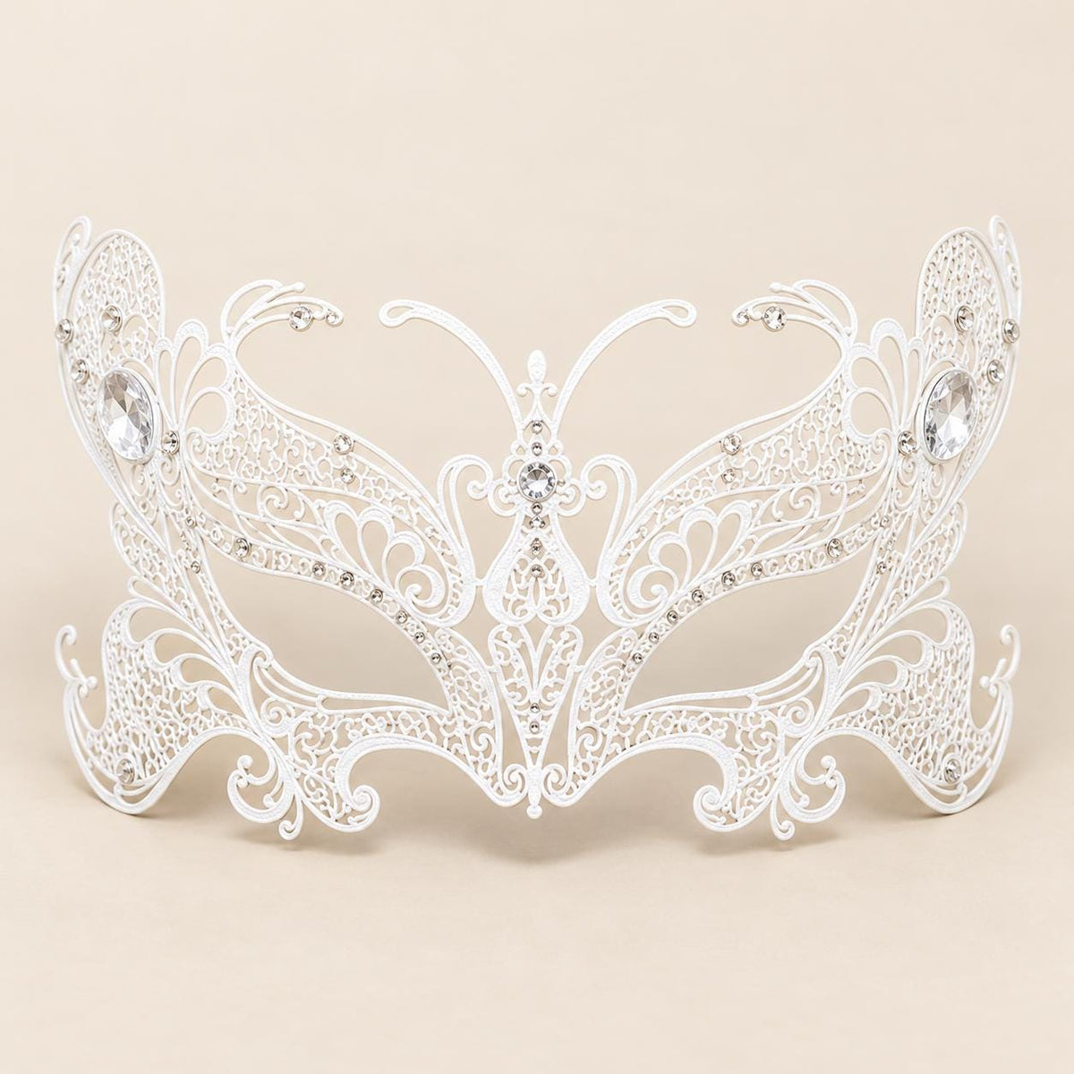 White Butterfly Masquerade Mask with Clear Rhinestones for Women - image 5