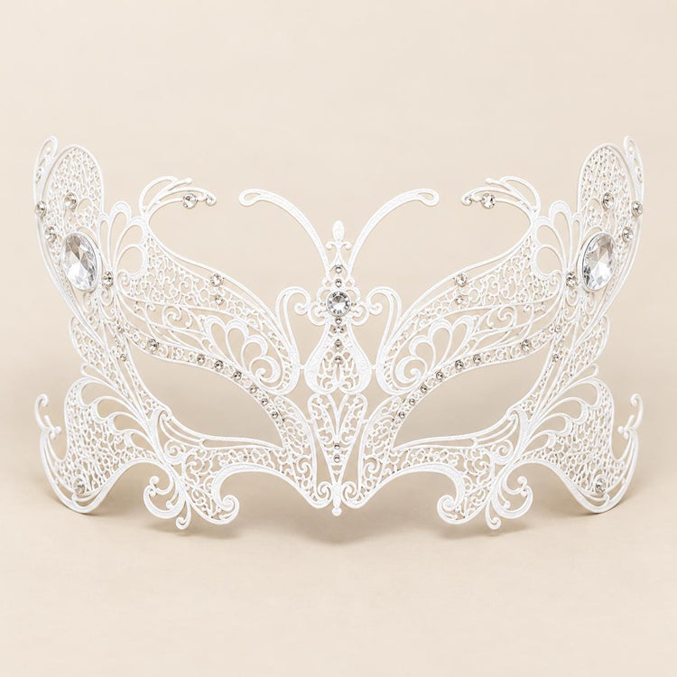 White Butterfly Masquerade Mask with Clear Rhinestones for Women - image 5