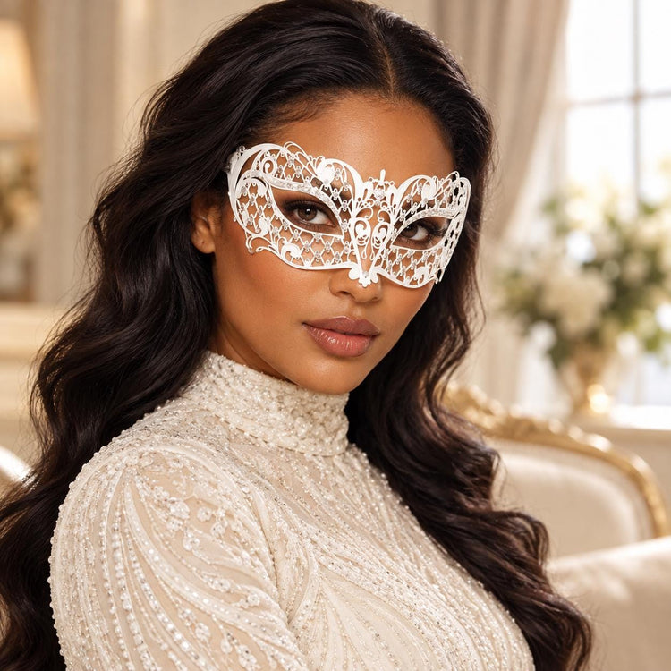 White Jewel Masquerade Mask with Clear Rhinestones for Women - image 2