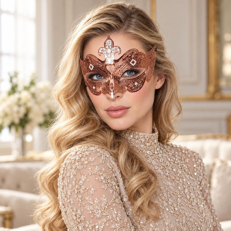 Rose Gold Crown Masquerade Mask with Clear Rhinestones for Women - image 2