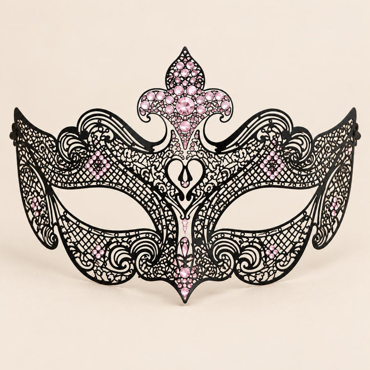 Black Crown Masquerade Mask with Pink Rhinestones for Women - image 5