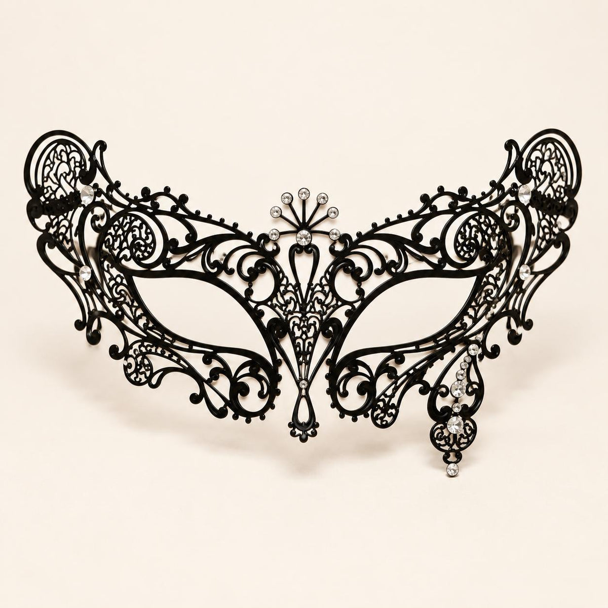 Black Drop Masquerade Mask with Clear Rhinestones for Women - image 5