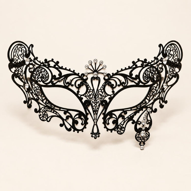 Black Drop Masquerade Mask with Clear Rhinestones for Women - image 5