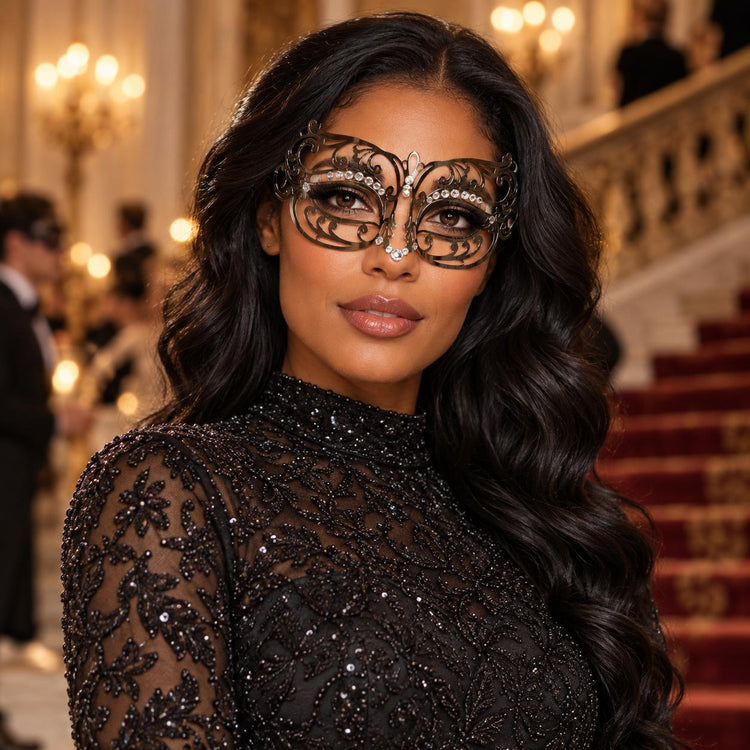 Silver Wide Cutout Masquerade Mask with Clear Rhinestones for Women - image 3