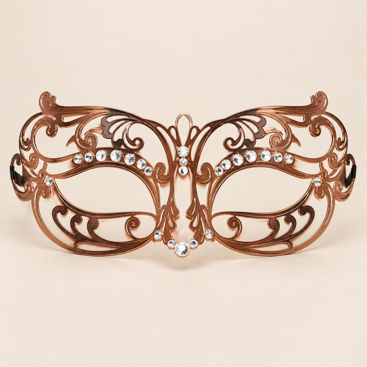 Rose Gold Wide Cutout Masquerade Mask with Clear Rhinestones for Women - image 5