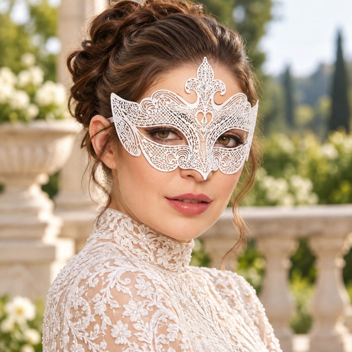 White Crown Masquerade Mask with Clear Rhinestones for Women - image 4