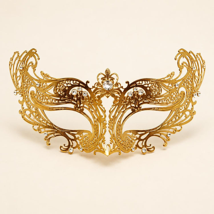 Gold Curled Cutout Masquerade Mask with Clear Rhinestones for Women - image 5