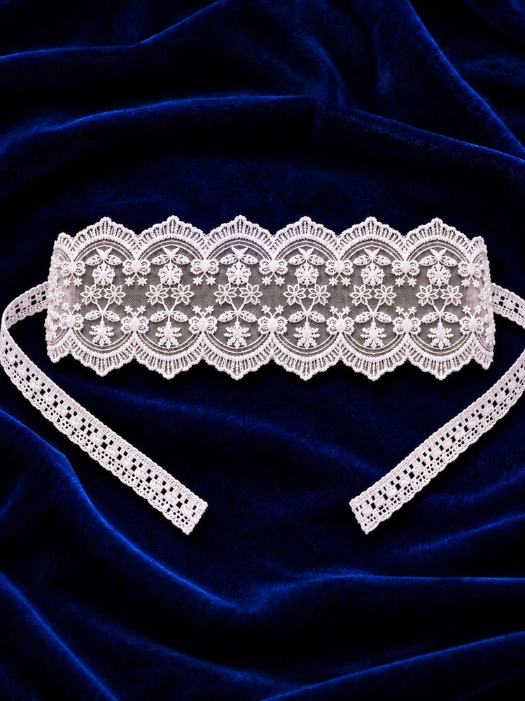 White Floral Lace Eye Blindfold with Ribbon Ties | Sheer Boudoir Mask for Women, Romantic Bridal Night & Honeymoon Wear - product view 7