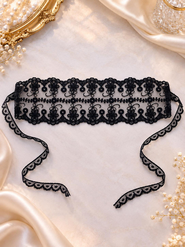 Black Sheer Lace Blindfold with Ribbon Ties | Floral Boudoir Eye Mask for Women, Romantic Nightwear, Bridal & Honeymoon - product view 9