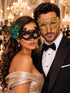 Gold Diamond Venetian Mask for Men & Black Peacock Lace Mask for Women | Dramatic His and Hers Masquerade Set