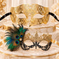 Gold Diamond Masquerade Mask for Men & Black Gold Peacock Lace Mask for Women | Venetian His and Hers Party Masks - product view 5