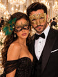 Gold Diamond Masquerade Mask for Men & Black Gold Peacock Lace Mask for Women | Venetian His and Hers Party Masks