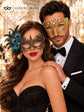 All Gold Masquerade Masks for Couples | Diamond Laser Cut Venetian Mask for Men & Peacock Feather Lace Mask for Women - product view 4