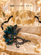 Black Gold Phantom Peacock Mask for Women & Gold Diamond Venetian Mask for Men | Feathered Lace Masquerade Couple Set - product view 6
