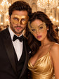 Gold Classic Venetian Mask for Men with Gold Swan Metal Mask for Women | Elegant His and Hers Masquerade Masks - main image