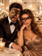 Mocha Brown Gold Opera Mask for Men & Mocha Brown Phantom Lace Mask for Women | Venetian His and Hers Masquerade Set - image 4